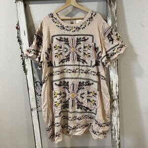 Floral Embroidered Beige Dress